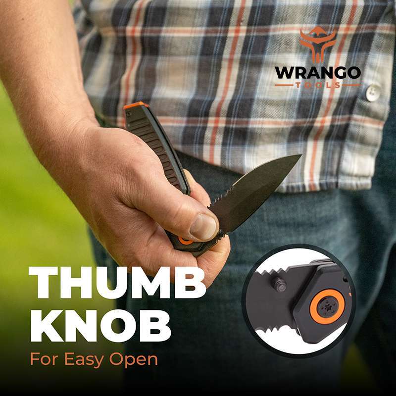 Wrango Tools EDC pocket knife has a thumb knob for opening and closing easily.