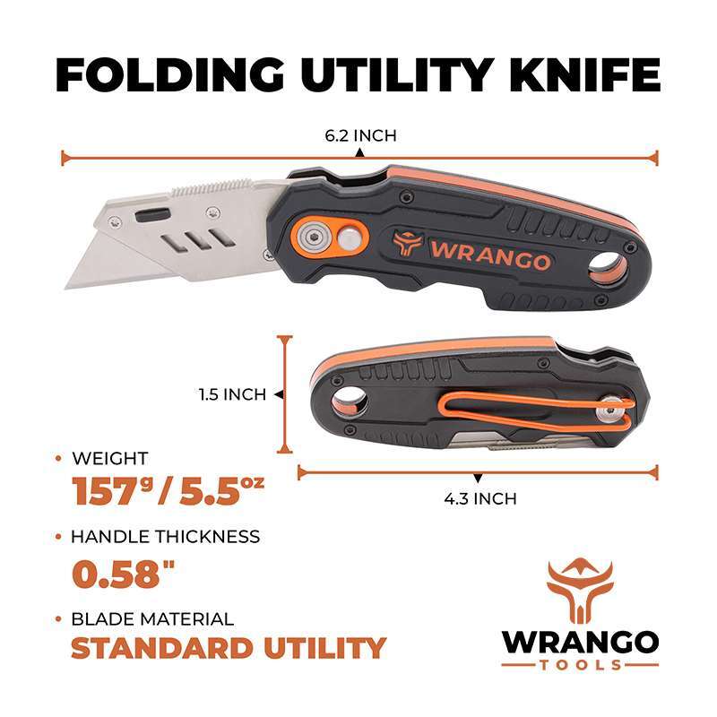 Wrango Tools fixed folding utility knife specification sheet.