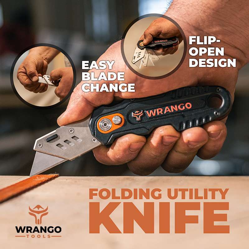 Wrango tools fixed folding utility knife has an easy blade change and flip open design.